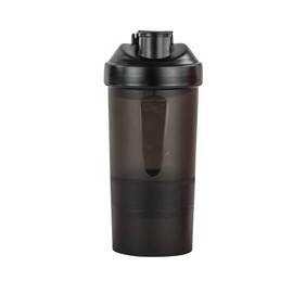 Cilindro shaker de plástico con compartimentos, resorte de acero. Ideal para gimnasio (Libre de BPA). Botella para Proteina Gym con mezclador, almacenamiento de giro. 450 ml (Verde)