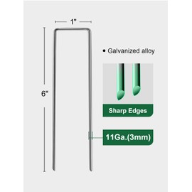 GROWNEER Landscape Staples Anti-Rust, 6 inch 360pcs Galvanized Garden Staples, U-Shaped Tent Stakes SOD Pins Yard Stakes for Securing Weed Fabric Barrier, Ground Cover, Artificial Turf, Dog Fence