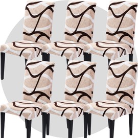 ZHILING Chair Covers Set of 6 Super Fit Stretch Removable Washable Dining Room Chair Protector Cover Seat Cover for Hotel, Dining Room, Ceremony, Banquet, Wedding Party (Milk Wave)