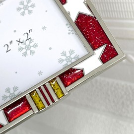 Metamutu Christmas Hanging Ornaments Picture Frame, 2024 Xmas Tree Family Photo Frame Decoration DIY Photo Ornaments Christmas Gift Small 2x2 Inches Photo Frame (Red)