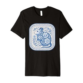 Delft Blue Degu Floral Ceramic Pattern Premium T-Shirt