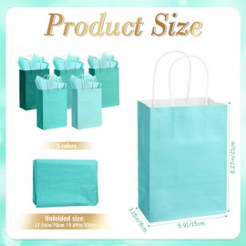 Kolldenn 50 Set Gift Bags with Tissue Paper 8.27 x 5.91 x 3.15 Inch Small Paper Bags with Handles Thank You Gift for Baby Shower Bridal Shower Wedding Party Favors Goodies (Gradient Lake Blue)