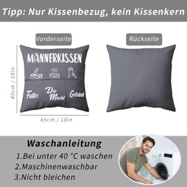 Men's Cushion with 3 Pockets, 45 x 45 cm Christmas Gifts Decorative Cushion Cover for Dad, Men's Cushion Decorative Cushion Cover Gift for Father, Best Dad Gifts for Christmas, Birthday, Father's Day,