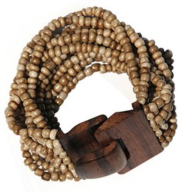 IndoMode Rustic Bone White Ethnic Beaded Bali Bracelet with Dense Hardwood Buckle Clasp