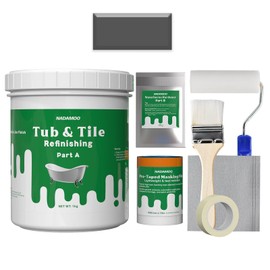 NADAMOO Tub and Tile Refinishing Kit (1kg / 35 oz, with tools, Dark Gray), DIY Bathtub Sink Reglaze Kit Countertop Paint Resurface Kit for Bathroom Kitchen Porcelain Enamel Fiberglass, Semi-matte Coat