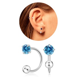 Winzige 3mm Birthstone Ohrringe für Frauen Teenager Mädchen kleine Huggie Hälfte Hoop Ohrringe winzige Knorpel hypoallergene Ohrstecker Schraube Ohrringe (Silber, 3-Aquamarin)