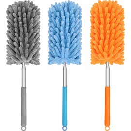 MIni - Plumero de mano giratorio de 360° con poste de extensión, plumero pequeño lavable para interior de coche, oficina, muebles