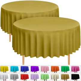 DecorRack 2 Round Tablecloths -BPA- Free Plastic, 84 inch, Dining Table Cover, Gold