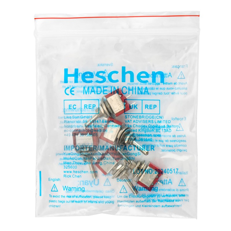 Heschen Miniature Toggle Switch MTS-101 ON-OFF SPST 2 Pin, 2A