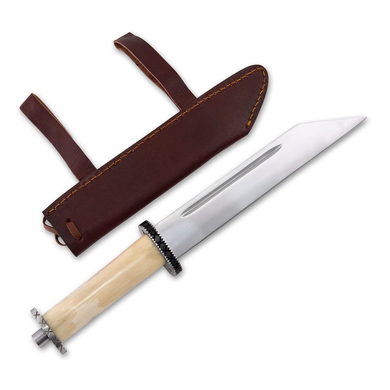 Viking Sax Type Scrama with Bone Handle Including Leather Sheath
