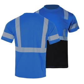 FONIRRA Hi Vis Safety T Shirt for Men Class 1 ANSI Reflective High Visibility Short Sleeves Work Shirt with Black Bottom Blue
