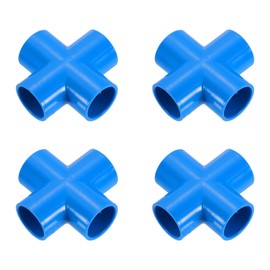 sourcing map 3/4" PVC Fittings, 4 Pcs 4 Way Elbow Connector Elbow PVC Furniture Fittings Corner Fitting for Water Supplies PVC Furniture DIY Shelf Greenhouse Tent Connection, Blue