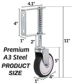 Goaste 2 Pack Spring Loaded Gate Casters, 4 Inch Heavy Duty Gate Wheels, 360 Degree Sliding Gates Wheel, Rubber Gate Support Wheels with Universal Mount Plate for Wooden Gate Metal Gate Fence, 220lbs
