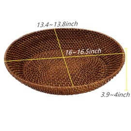 amololo Large Rattan Fruit Basket Bread Serving Bowl with 4" High Wall, Dark Brown Trapezoid Wicker Basket Tray for Table Centerpiece, Woven Vanity Basket Fruit Bowl for Home Décor