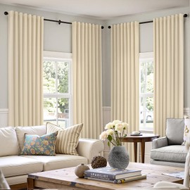 MIULEE Beige Faux Linen Blackout Curtain 84 Inch Long 2 Panels Set Rod Pocket/Back Tab/Pinch Pleated Room Darkening Textured Black Out Track Drapes for Bedroom Living Room