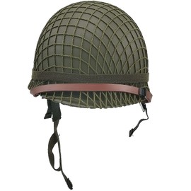 WWII US Army M1 Helmet, WW2 Gear, WW2 Helmet Metal Steel Shell Replica with Net/Canvas Chin Strap/Cat Eye Band