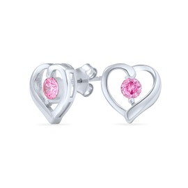 Dainty Love's Blush" Heart-Shaped Pink CZ Stud Earrings .925 Sterling Silver – Petite Round Solitaire, Simulated Pink Topaz for Women