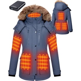 GOTOBI Heated Jackets for Women with 18400mAh 12V Battery Pack - Windproof Parka Womens Heated Jacket with Detachable Hood
