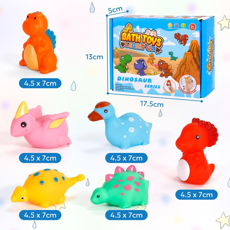 Jiosdo Bath Toy, 6 Pieces Dinosaur Bath Toy with Light