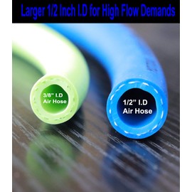 YOTOO Hybrid Air Hose 1/2-Inch I.D. by 25-Feet Long 3/8 inch MNPT Solid Brass Fittings 300 PSI Heavy Duty, Lightweight, Kink Resistant with 3/8" and 1/4" Industrial Quick Coupler Connectors, Blue