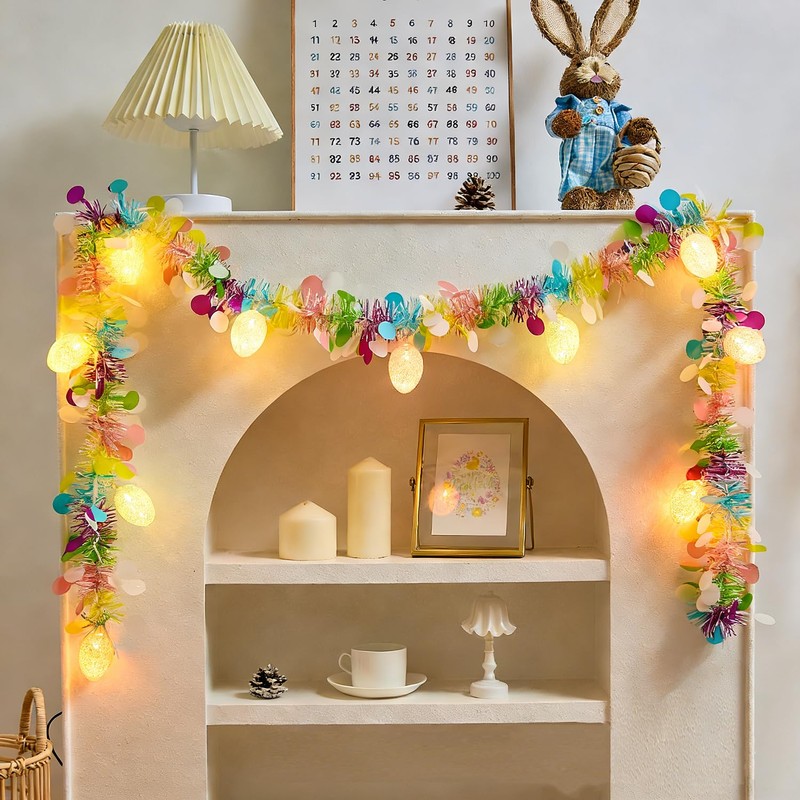 Easter Garland Lighting Decor Glitter Tinsel Spring Garland 6Ft 10