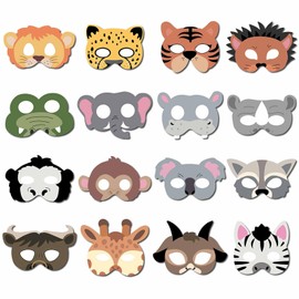 16 Piece Animal Masks Animal Costume Party Favors With 16 Different Animal Face For Petting Zoo Farmhouse Jungle Safari Theme Birthday Party Masks Dress-Up Party Supplies, Animal Masks