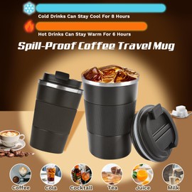 Insulated travel coffee mugs leak-proof, reusable coffee cups with a lid,stainless steel vacuum thermos coffee tumblers, suitable for men and women,keep hot and cold drinks (3rd-Black, 17OZ)