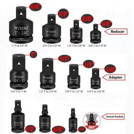 11PCS Impact Socket Adapter and Reducer Set, 1/4" 1/2" 3/8" 3/4" Impact Adapter Set & Universal Joint Impact Swivel Socket Set, Wobble Drive Socket Set with Storage Case