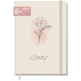 paper&you® Notebook A5+ Squared with Elastic Band [Dainty Flower] 156 Pages, 78 Sheets | as Bullet Journal, Diary, Notebook | Sustainable and Climate Friendly