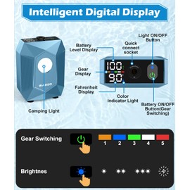 WADEO Portable Shower for Camping, Outdoor Electric Shower Rechargeable Pump with 20L Collapsible Bucket, Camping Shower Light for Camping, Hiking, Traveling, Washing