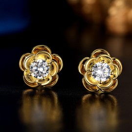 MYBELLNA 14K Gold Dainty Flower Earrings Black Rose Gold Flower Pearl Stud Earrings for Women Sterling Silver Post Hypoallergenic Earrings for Women Mom Her (GD-6)