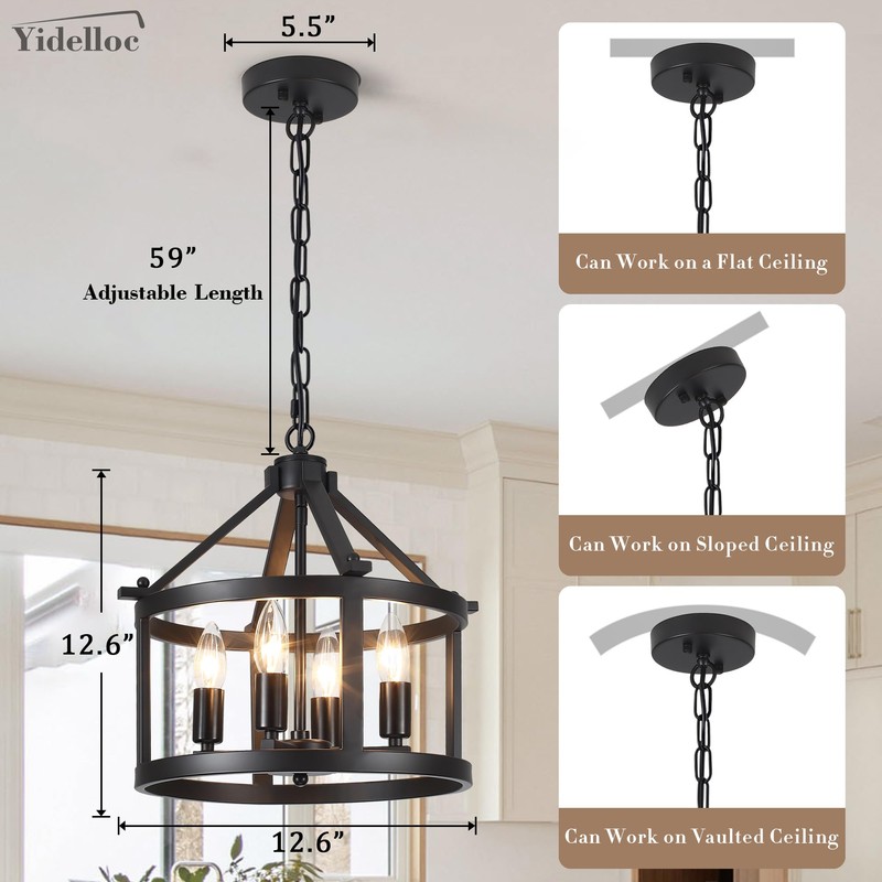 Yidelloc Farmhouse Light Fixtures Round Cage Chandeliers 4 Lights E12