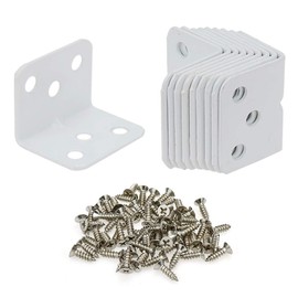 Tsnamay 90 Degree L Shaped White Right Angle Bracket Corner Brace Support with Screws,28x28x34X2mm(L*W*H*T),Pack of 10