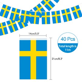 G2PLUS 11M Flag Chain Garland with 40 Sweden Flags, Sweden National Flag, 14 x 21 cm Flag Bunting for Garden Bar Decorations