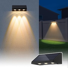 Solar Wall Lights Outdoor, 3 LED Lenses Fence Lights Solar Powered Outdoor Waterproof Warm White, Dusk to Dawn Exterior House Number Lighting for Porch, Patio, Balcony, Deck, Address Sign (1 Pack)