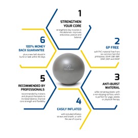 ProBody Pilates Ball Small Exercise Ball, 9 Inch Bender Ball, Mini Soft Yoga Ball, Workout Ball for Stability, Barre, Fitness, Ab, Core, Physio and Physical Therapy Ball at Home Gym & Office (Silver)