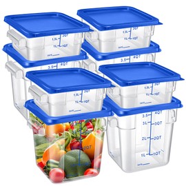 Suclain 8 Pcs Food Storage Container with Lids Set 2qt and 4qt Square Clear Commercial Containers with Scales Handles for Home Restaurant Kitchen Food Storage, Marinating Meat, Proof Dough (Blue)
