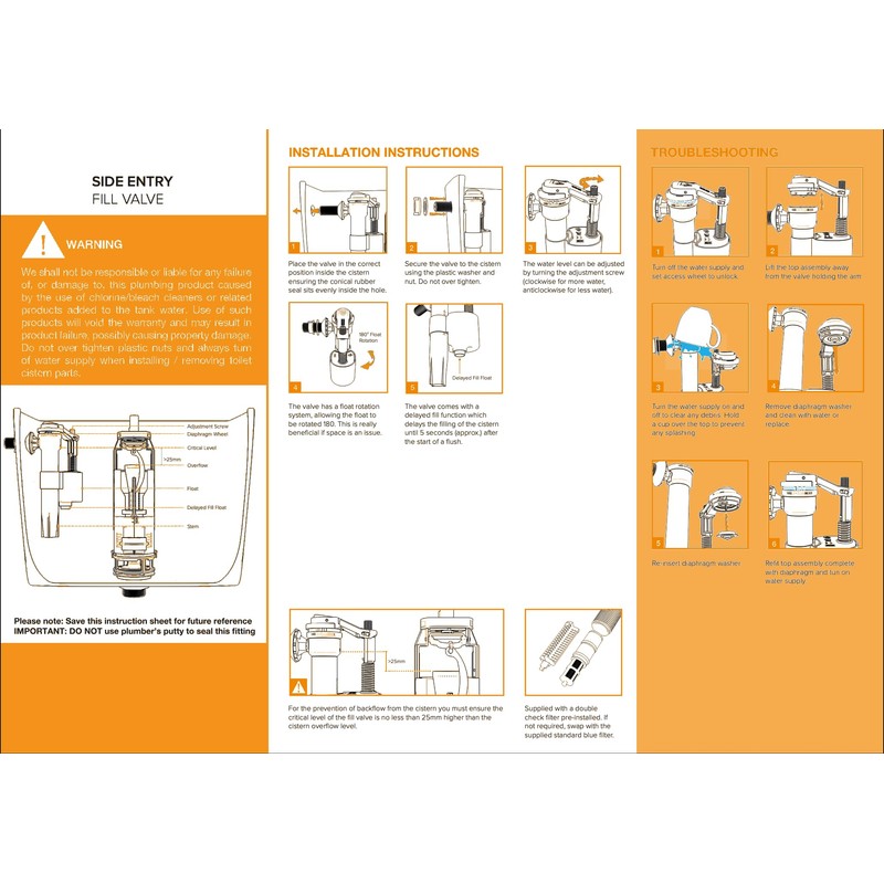 Adjustable Side Entry Toilet Fill Valve with ½ UK Plastic