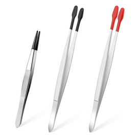Pack of 3 Tweezers with Rubber Tips, Plastic, Tweezers, Flat Tip, Rubber Coated Non-Slip, Tweezers, Plastic Tweezers, for Laboratory Jewellery, Crafts, Stamps, DIY Making Coins