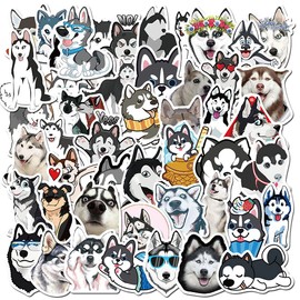 Cute Husky Dog Stickers, 50 PCS Funny Animal Stickers for Waterbottles, Laptop, Phone, Computer, Luggage, Cup for Kids, Boys, Girls, Teens and Adults (Siberian Husky)