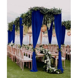 Chiffon Backdrop Curtain 5ftx9ft Royal Blue Voile Sheer Curtains 2 Panels Romantic Wedding Party Decor Polyester Chiffon Fabric Drapes for Party Stage(5ftx9ft(29"x108"x2), Royal Blue)