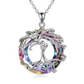 Tree of Life Mum Necklace, 925 Sterling Silver Goddess Tree Pendant with Crystal, AOBOCO Jewellery Gifts for Women, Sterling Silver, Crystal