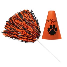Anderson's Exclusive Orange and Black Paw Pride Shaker Pom Poms Megaphone Noisemaker Set School Spirit Cheerleader Sports Fan Football Homecoming Squad Team Party Dance Club Pack of 12