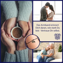 Glücksschmiedin – Mutmacher Geschenk Armband in Schwarz mit Elefant-Anhänger & Spruchkarte – Glücksbringer für Motivation & innere Stärke – Handgefertigt in Deutschland