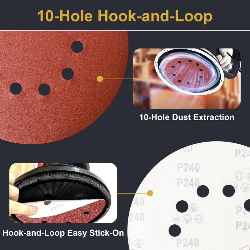 UQIPLB 50 PCS 9 Inch 10 Hole Sanding Discs 240