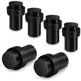 Door Stoppers 6 Pack, 65mm Black Door Stop Floor Mounted Stainless Steel Heavy Duty Doorstops for Wall Floor Mount Modern Door Stop Holder with Thick Rubber Bumper, Cylindrical