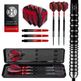 Harrows Predator 90% Tungsten Steel Tip Darts Set 22g, 23g, 24g &25g - Includes Ultra Traction Grip, Supergrip Fusion Shafts, Prime Flights & Travel Case (22g)