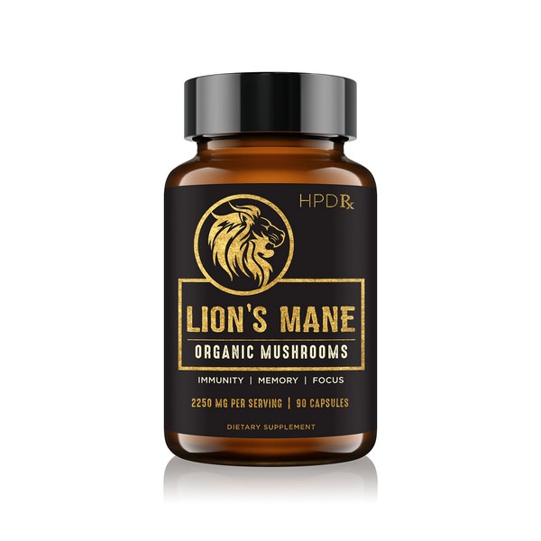 HPD Rx Lion’s Mane Mushroom Extract Capsules Natural Nootropic, Supports Memory & Focus, Immunity Booster - Potent Mushroom Supplement | 2250 mg, 90 Capsules, Pack of 1