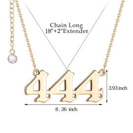 LEGENSTAR Angel Number Necklace 444 Necklace Gold Stainless Steel Angel Necklace with Simulated Diamond End Extra Chain Necklaces for Women
