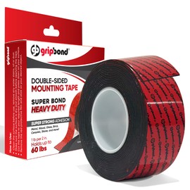 GripBlue GripBond Black Super Bond Heavy Duty Double Sided Tape, 1 Roll (10 Ft), 1.2 x 120 C Waterproof Adhesive Mounting Tape for Indoor/Outdoor, Walls, Automotive, Car, LED Strip Lights, Home, Office